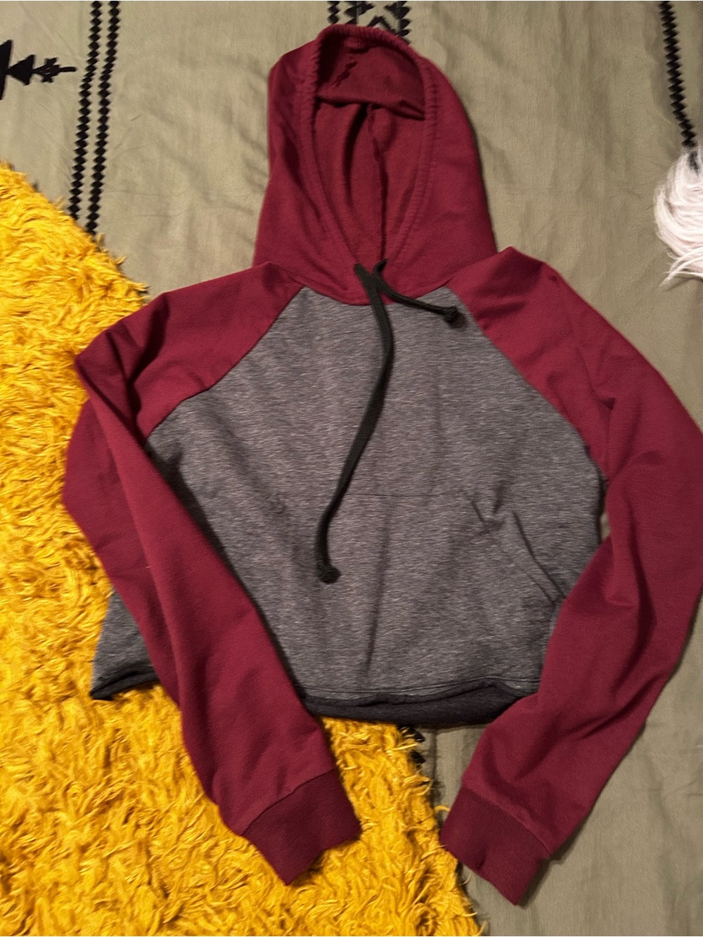 Rue 21 Two-Tone Hooded Sweatshirt - Gray and Burgundy
